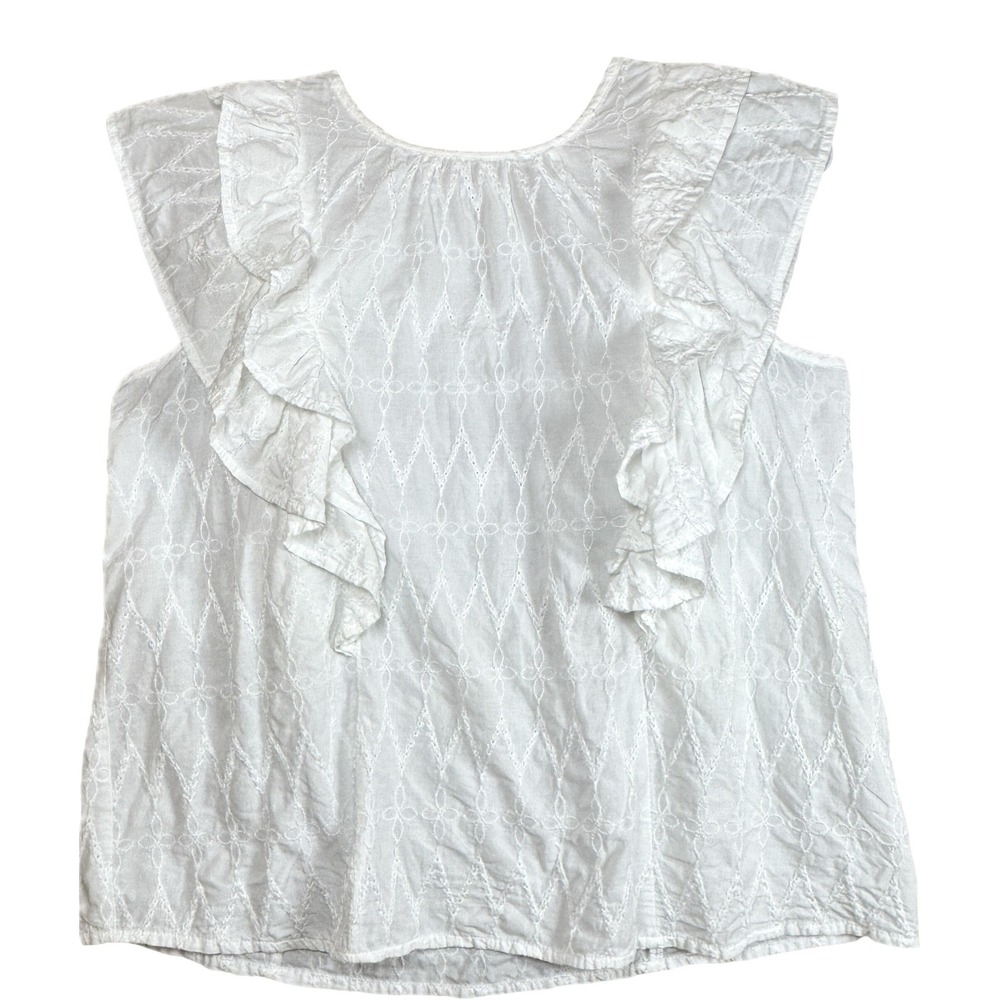 Universal Thread Ruffle Eyelet Blouse Women Medium White Sleeveless Cotton
